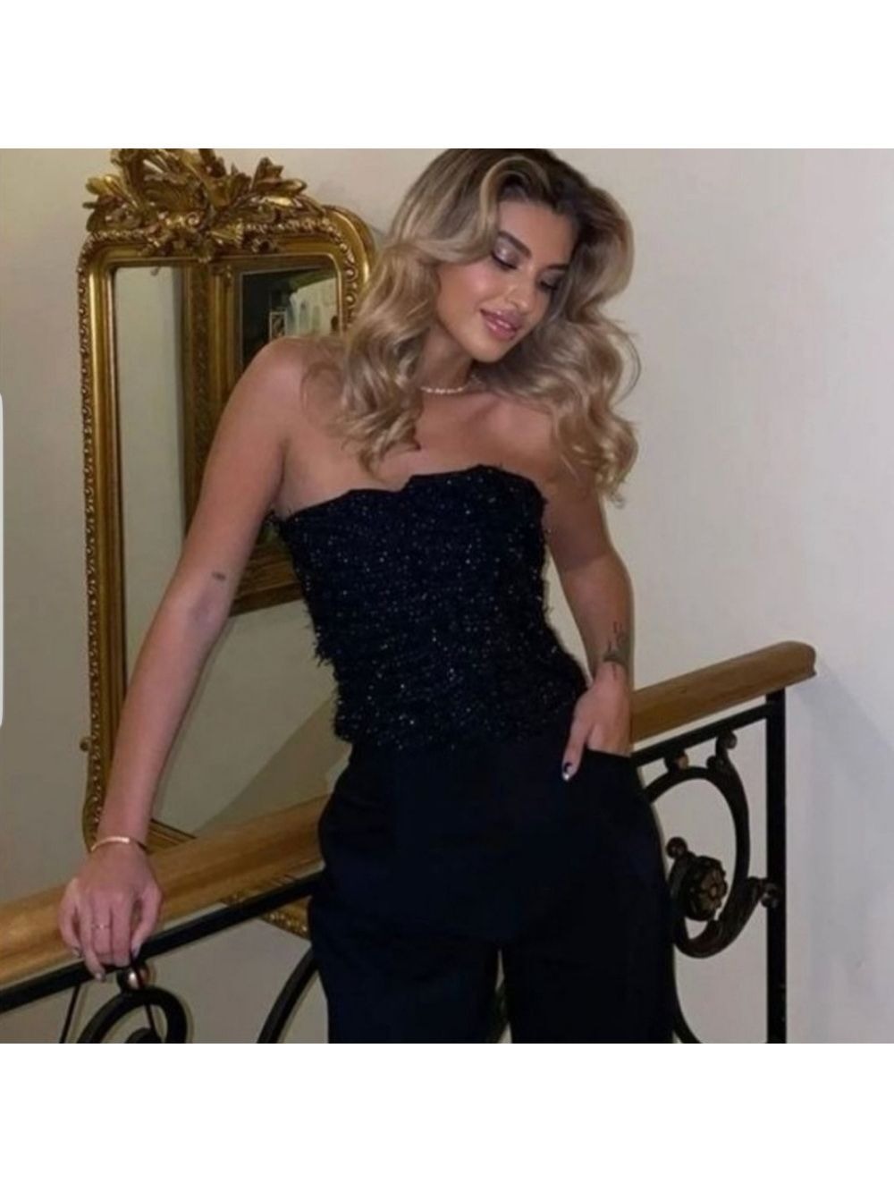 NWT Zara Black Sparkly Limited Edition Strapless Bustier, Size L - Picture 4 of 12